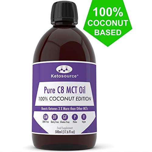 C8 MCT Aceite Puro | Produce 3 X Más Cetonas Que Otros MCT Aceites | Triglicéridos de Acido Caprílico | Paleo y Vegano Amistoso | Botella Sin BPA | Ketosource® (500ml Coconut)