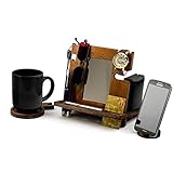 winmaarc Holz Dockingstation, Schreibtisch Organizer für Smartphone, Tablet, Armbanduhr, Geldbörse, Shades, Schlüssel Münzen, handgefertigt Herren 's Weihnachten Geschenk