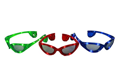 HAAC Gag Party Brille mit Licht leuchtend Farbe grün, rot oder blau für Fasching Karneval