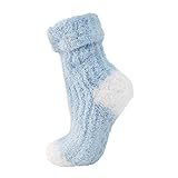 Ladies Gorgeous Soft Fluffy Baby Blue Non Slip Bed Socks Slippers Fits Sizes UK 