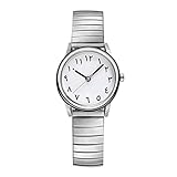 Souarts Herren Armbanduhr Einfaches Design Geschäfts Casual Quarz Uhr Elastisches Armband mit Batterie Silber Farbe Band Weiß Zifferblatt