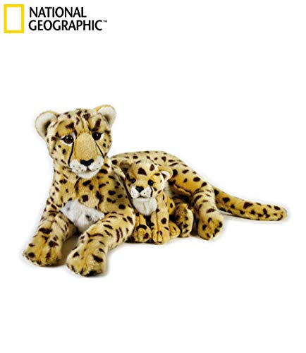 National Geographics Cheetah Stofftiere Mutter Mit Baby Plüsch Spielzeug 2 Teilig Natur - 
