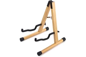 Lohofrnny Drewniany uchwyt na gitarę, przenośny składany drewniany uchwyt na instrument, uniwersalny stojak na gitarę akustyczną, elektryczną i basową, mandolinę, banjo (kolorowe światło)