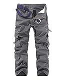 LANBAOSI Hommes Pantalon en Coton Armée Cargo Pantalon Camouflage Camo, Dark Gray, 35.5W