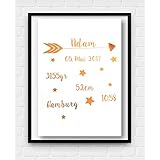 Poster Gold, Silber o. Kupfer Geburt/Taufe personalisiert
