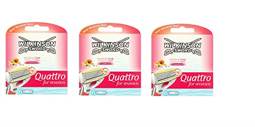 3 x Wilkinson Sword Quattro for Women Razor Blades - 3 Pack of 18 Blades