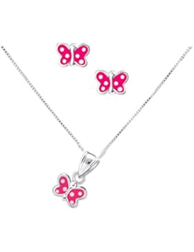 SL-Silver Set Kette Kinder Ohrringe Anhänger pinker Schmetterling 925 Silber in Geschenkbox