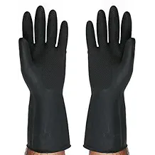 SAFEYURA Multipurpose Natural Gum Rubber Reusable Cleaning Gloves (Color: Black, Size: 8.5 Inch)