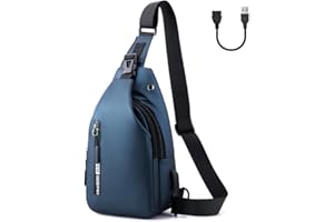 Aucuu Sac de Poitrine Homme, Imperméable Sac à bandoulière Loisir, Sacs de Poitrine avec Port de Chargement USB, Sacs à Dos de Voyage pour Randonnée Cyclisme Voyage Camping (avec 1*USB)