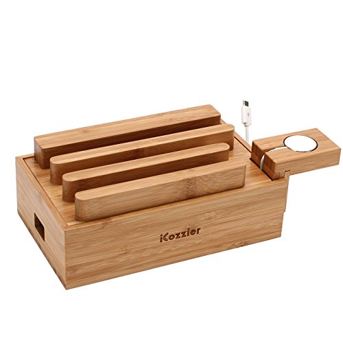 iCozzier Mini Bambus Watch Ständer universal multifunktionelle Ladestation und Kabel Organizer Docking Station Ladestation für Apple Apple Watch, iPhone, iPad, Samsung Note, Nexus, Samsung Tab, Smartphones, Tablets - 2