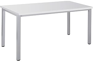 ‎EIGENTLICH Bürotisch Schreibtisch Besprechungstisch graues Tischgestell quadratische Beine | PC-Tisch Arbeitstisch Konferenztisch Computertisch Homeoffice-Tisch Businesstisch Weiß, 140 x 80 x 77,5 cm