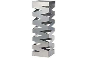 DONREGALOWEB Paraguero Plateado Cuadrado de Metal Estilo Zigzag con Gancho para Paraguas pequeños y Bandeja 15.5x15.5x49 cm