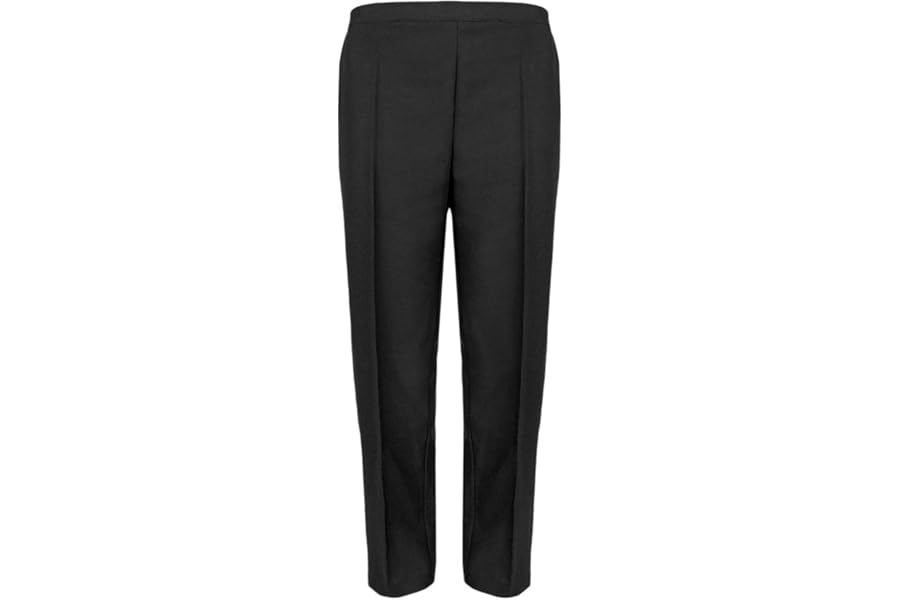 Ladies Half Elasticated Waist Trousers 2 Front Side Pockets Short Regular Long Length Business Office Work Womens Pants Bottoms UK 8-24