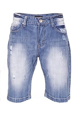 Noroze déchirer Denim Short en jean pour Homme (Bleu WN2439, 32)