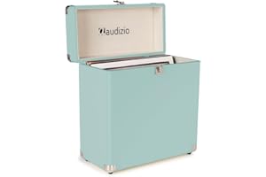 Audizio RC32 - Estuche para 30 a 35 Discos de Vinilo de diseño Elegante Retro, Interior Forrado de Franela, Funda para Guardar Discos de Vinilo, Aspecto de Piel sintética de Color Azul