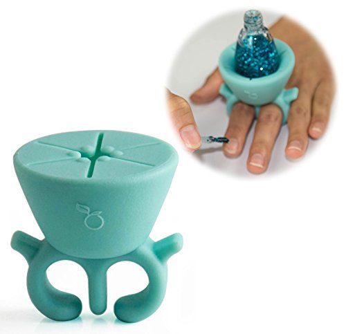 Frola - Wearable Nail Polish Holder Nail Polish Rack Silicone Ring Girls Toys (Turquoise Blue)