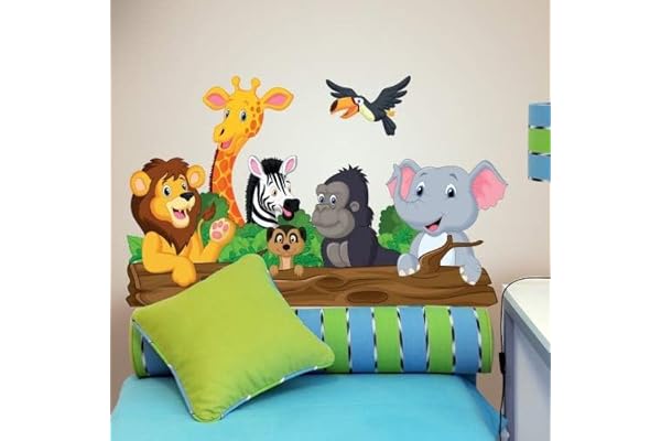 kina - Sticker Mural Décoration Chambre Enfant R00145 - Matériau Tissu écologique, Hypoallergénique, Repositionnable, Effet caresse, École Maternelle - Graphique Animaux et mesure 100x30 cm