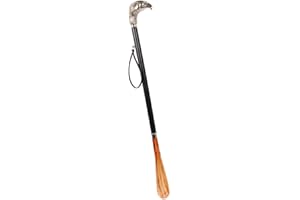 DELFA Calzascarpe di design, 70 cm, con testa di aquila argentata, manico in legno nero, nero/argento, 70