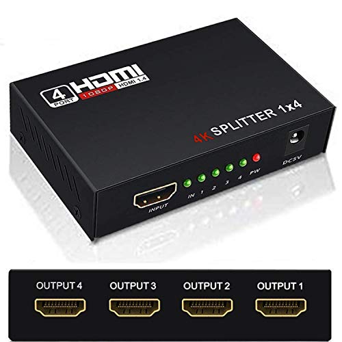 Divisor Hdmi 4 K, Neefeaer HDMI Divisor 1 en 4 Salidas, Compatible con versión 1.4 HDCP Bypass, soporta 4K@30Hz 2K 1080P 3D para Xbox PS4 PS3 Fire Stick Roku BLU-Ray Player HDTV