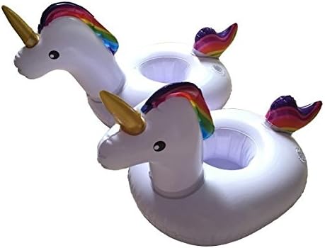 Mossun 2 Pieces Unicorn Inflatable Drink Holder Coasters Cup Drink Holder Swimming Pool Float Beach Party Kids Bath Toy