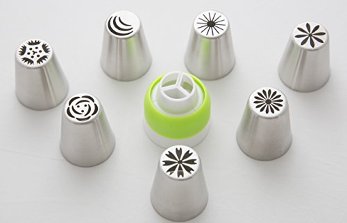 Russische Rohrleitungen Düsen – 18pcs Satz: 7 russische Vereisung Düsen, 10 Einweg-Spritzbeutel, Tri-Color-Koppler – Icing Düsen perfekt zum Backen und dekorieren Kuchen - 9