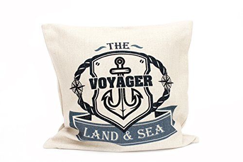 Kissenbezug Noah 40x40cm Sofa Deko Kissenhülle maritim The Voyager Anker Windrose Seefahrt Sommer Leinen Leinenoptik Dekokissen