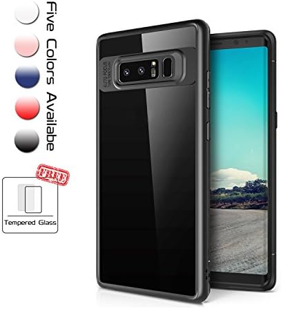 KingLeChange Samsung Galaxy Note 8 Phone Case Cover and Screen Protector Tempered Glass, Ultra Slim and Clear Rear - Classic black