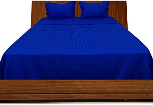 LaxLinens-100% Egyptian Cotton 600-Thread-Count 1PC-Fitted Sheet (21" Inch or 53cm) Extra Deep Pocket Emperor, Royal/Egyptian Blue Stripe