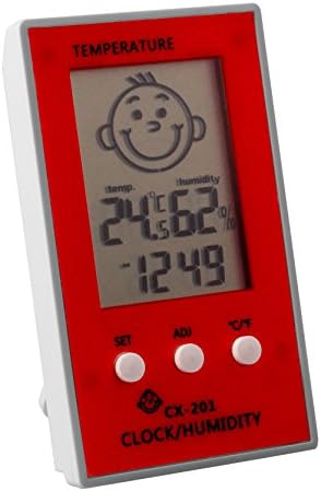 MYTK Indoor Mini Hygrometer Thermometer Clock Monitor with A Smiling Face for Baby Room Baby House-Red