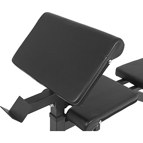 Gorilla Sports Hantelbank mit separater Ablage – klappbare negativ Trainingsbank mit verstellbarem Curlpult und Langhantelablage - 4