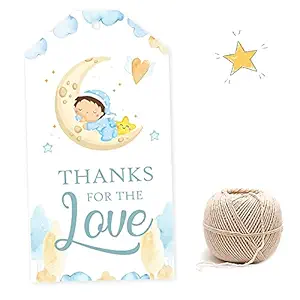 Baby Shower / Birth Ceremony Gift Tags. Thank You For The Love. 50 Gift Tags in Pastel Watercolour Print. With Jute String for attaching to Gifts and Cake Boxes. It?s a Boy.