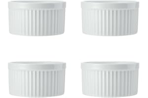 Mikasa Chalk Pirottini in porcellana, 9,5 cm, Set di 4 pirottini bianchi per dolci e soufflé, piattini individuali per soufflé - adatti al forno e alla lavastoviglie