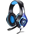 Beedove PC Gaming Headset with Microphone Wired Xbox Headset with mic PS4 Gaming Headphones with Microphone Gamer PS4 Headset with Mic Stereo Sound&LED Light Noise Cancelling for Switch Computer(Bule)