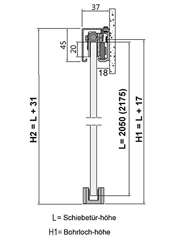 BS-900D-AS: Schiebetürsystem ESG 900x2050x8mm Dekor S, beidseitig vollsatiniert; Schienensystem ALU SlimLine SoftStop; Griffmuschel - 3