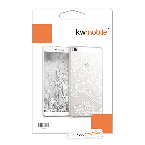 kwmobile Funda para Huawei P8 - Case pl  stico para m  vil - Cover trasero dise  o flor de paisley en blanco transparente