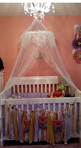 Mosquito Nets 4 U Betthimmel, mit Silberpailletten besetzter Volant weiß - 5