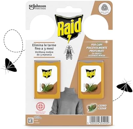 Raid Anti Tarme Gel Vestiti, Per Capi Piacevolmente Profumati, Fragranza al Cedro, 2 Pezzi