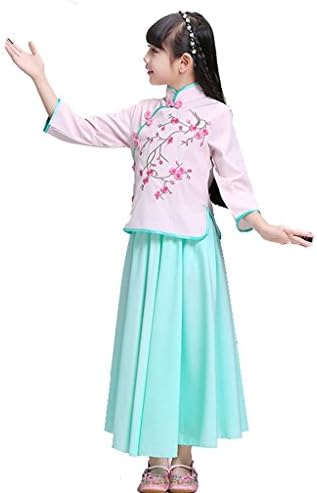Byjia Girl Cheongsam Chinese Embroidery Dress Children Dance Costumes Classical Kids Stage Performances Students Chorus Group Team Pink 130Cm