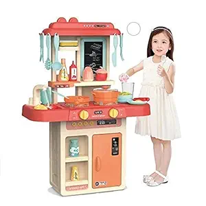 KANISH ENTERPRISE Kids 36-Piece Kitchen Playset, with Realistic Lights & Sounds, Play Sink with Running Water,Dessert Shelf Toy & Kitchen Accessories Set for 4 Year Old Girls