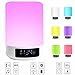 Produktbild Nachttischlampe mit Bluetooth Lautsprecher - Elecstars LED Nachtbeleuchtung mit Uhr und Dimmable Touch Sensor / 7 warme entspannende LED Farben für besseren Schlaf / Ideal für Kinder Babys Wohnzimmer und Schlafzimmer Tisch / tragbar leicht und einfach zu bedienen (weiß)