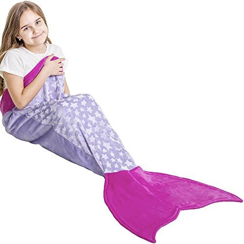 Loved Blanket Star Mermaid Tail Blanket for Girls Kids Ages 3-12 - Great Gift (Light Purple/Pink Violet)