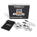 Pierre a Whisky Acier Réutilisables Set de 8 + Pince & Sac en Tissu - Boissons sans Dilution | Glacon Whiskey INOX Ensemble, Cocktail Refroidissement, Cadeau Homme | Ice Cube Rocks Wisky Stones Gift