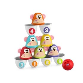 Chicco Bowling de la Jungle, Jeu de Quilles pour Bébé – avec 6 Quilles Séparables, Empilables en 12 Morceaux, Boule Lumineuse Incluse – Cadeau pour Enfants 18 Mois à 8 Ans