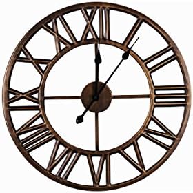 NAOZHO Retro Roman Clock Wall Clock 24 Inch Home Living Room Round Wall Clock Fashion Creative Watch Ornaments,A