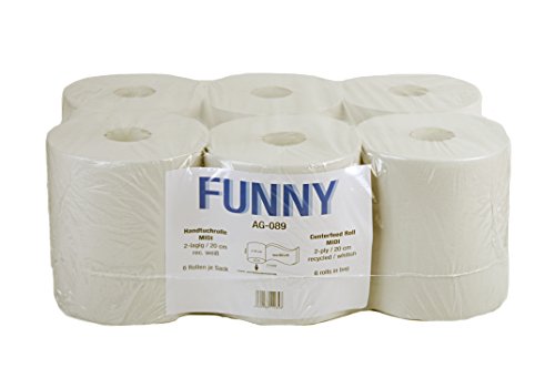 Funny 2-Ply Paper Hand Towel Roll with 20 cm Inner Roll [6 Rolls] White
