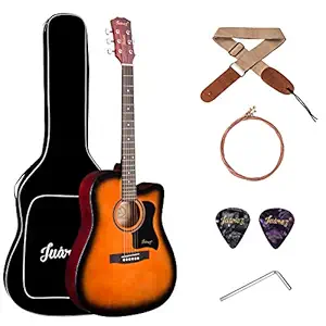 JUAREZ Fiesta 41 Inch Acoustic Guitar Cutaway with Dual Action Truss Rod, 21 Frets Rosewood Fretboard & Bridge, Padded 5mm Cotton Bag, Cotton Strap, 2 Picks, Allen Key, Extra String Set, 3TS Sunburst