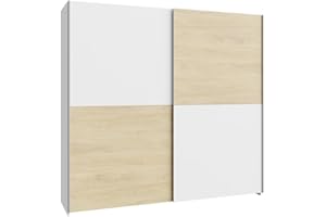 ‎FORTE FORTE Möbel Schach und Matt Kleiderschrank 200, Schwebetürenschrank mit 2 Türen und Einlegeböden, Holzwerkstoff, Puccini Eiche Dekor mit Weiß im Schachbretuster