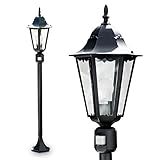 Lampadaire extérieur HongKong avec détecteur de mouvement, en aluminium noir, de 112 cm de haut, pour une ampoule E27 max. 100 Watt, compatible ampoules LED