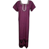 Mogul Interior Women's Caftan Night Dress Pink Embroidered Cotton Caftan Lounge Wear L