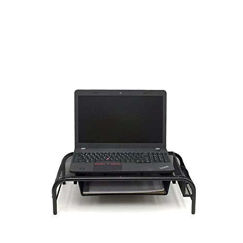 Mind Reader 'Raise' Metal Mesh PC Laptop IMac Computer Monitor Stand with Drawer, Black